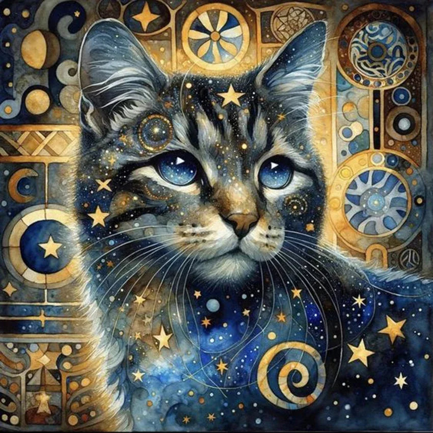 Peintures à Diamants Femme bleue Chat