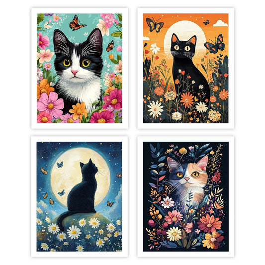 Peintures par numéros chat en fleurs