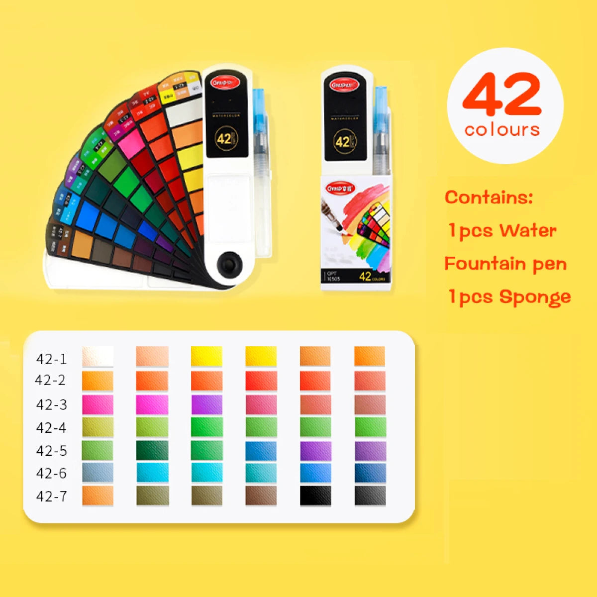 Solid Watercolor 18/24/36/42 Colors Retractable Case with 1 or 6 Reservoir Brushes