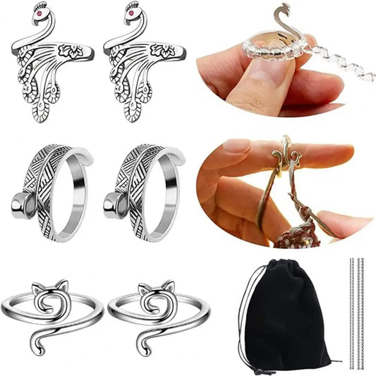 Pack of 6 Adjustable Cat Peacock Snake Hook Rings