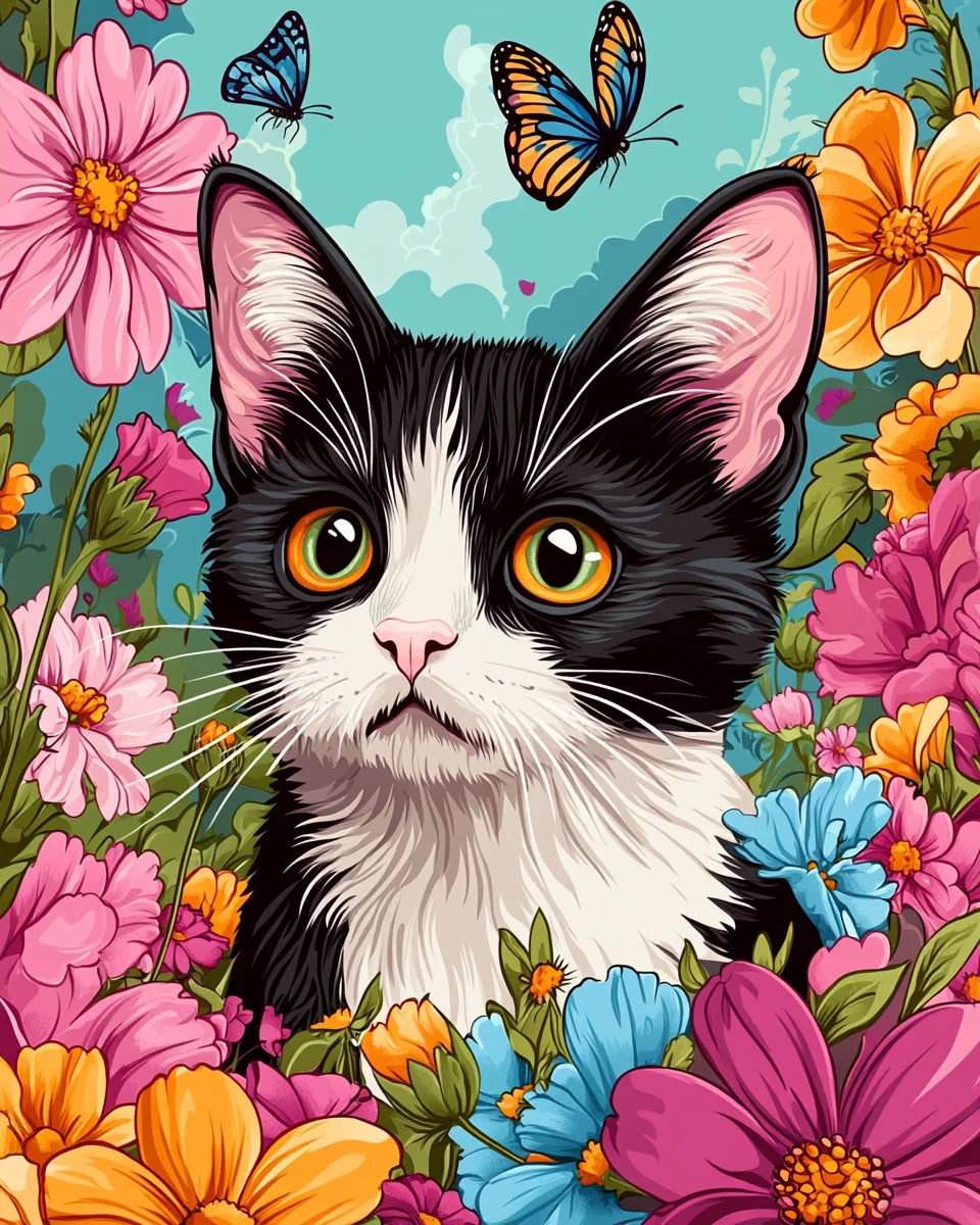 Pintura por números gato en flores