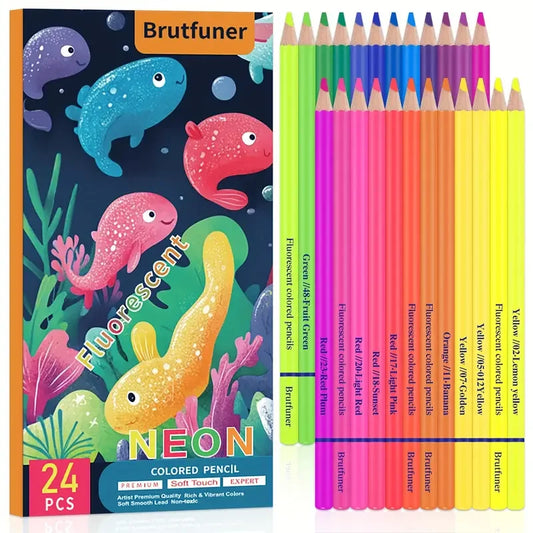 Brutfuner 24 crayons de couleur fluorescents à base d'huile
