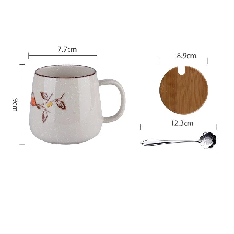 Tasse de style japonais rétro de 380ml avec ou sans couvercle et cuillère