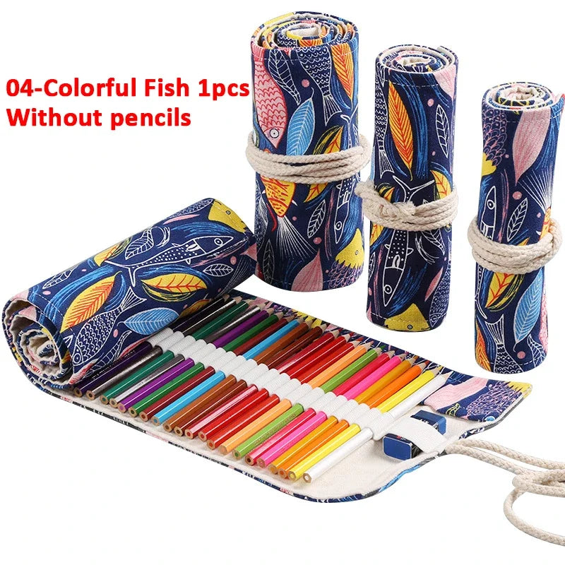 Trousse enroulable en tissu pour crayons, stylos pinceaux Plusieurs motifs disponibles