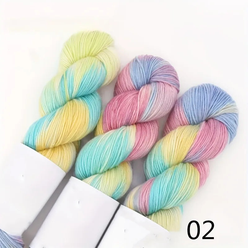 3 balls of hand-dyed rainbow wool 100gr x 3