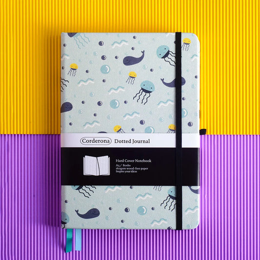 Cahier bullet journal feuille pointillée A5 Vie marine 160gsm avec élastique