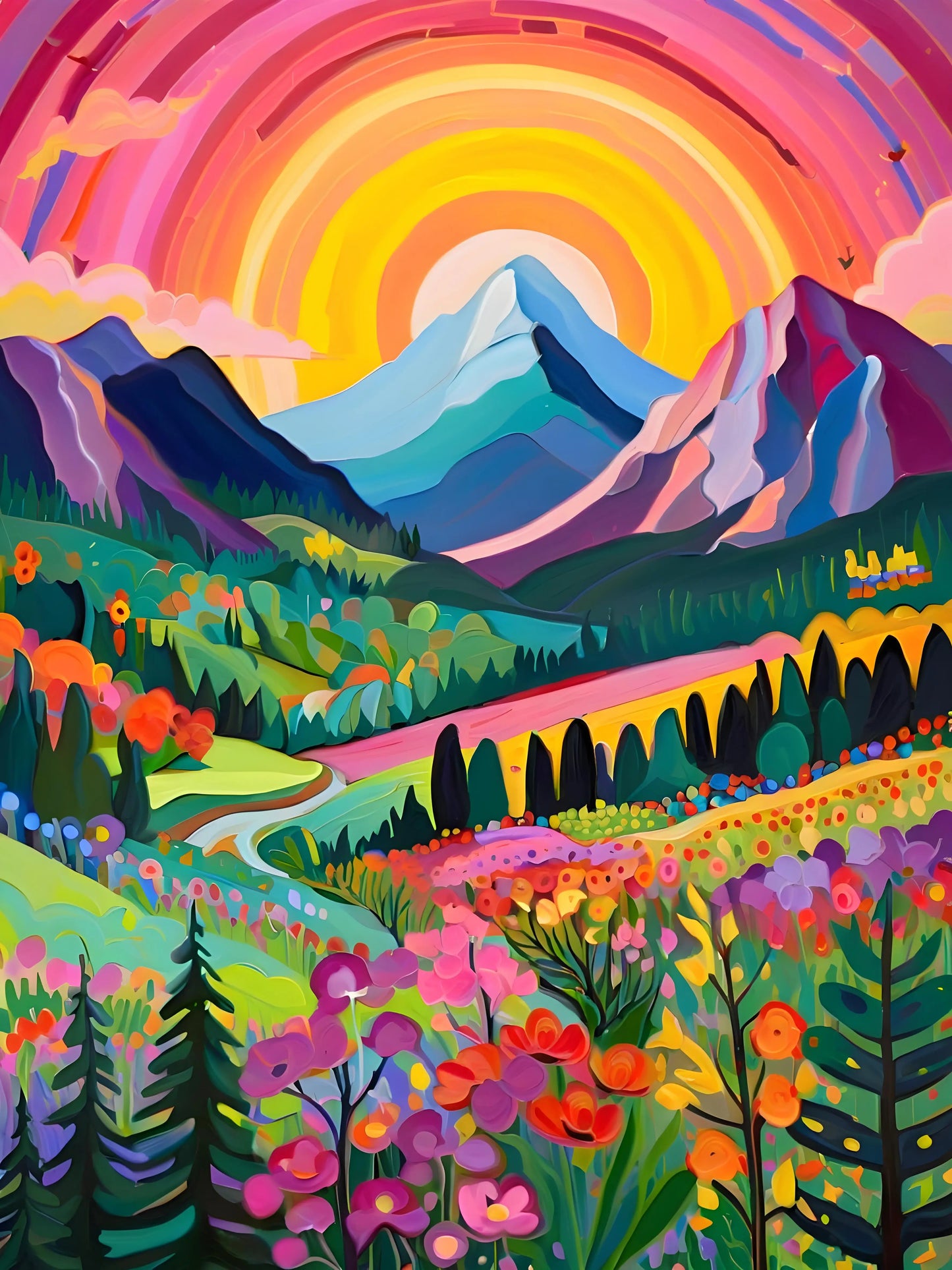 Peintures par numéros Paysages roses Montagnes