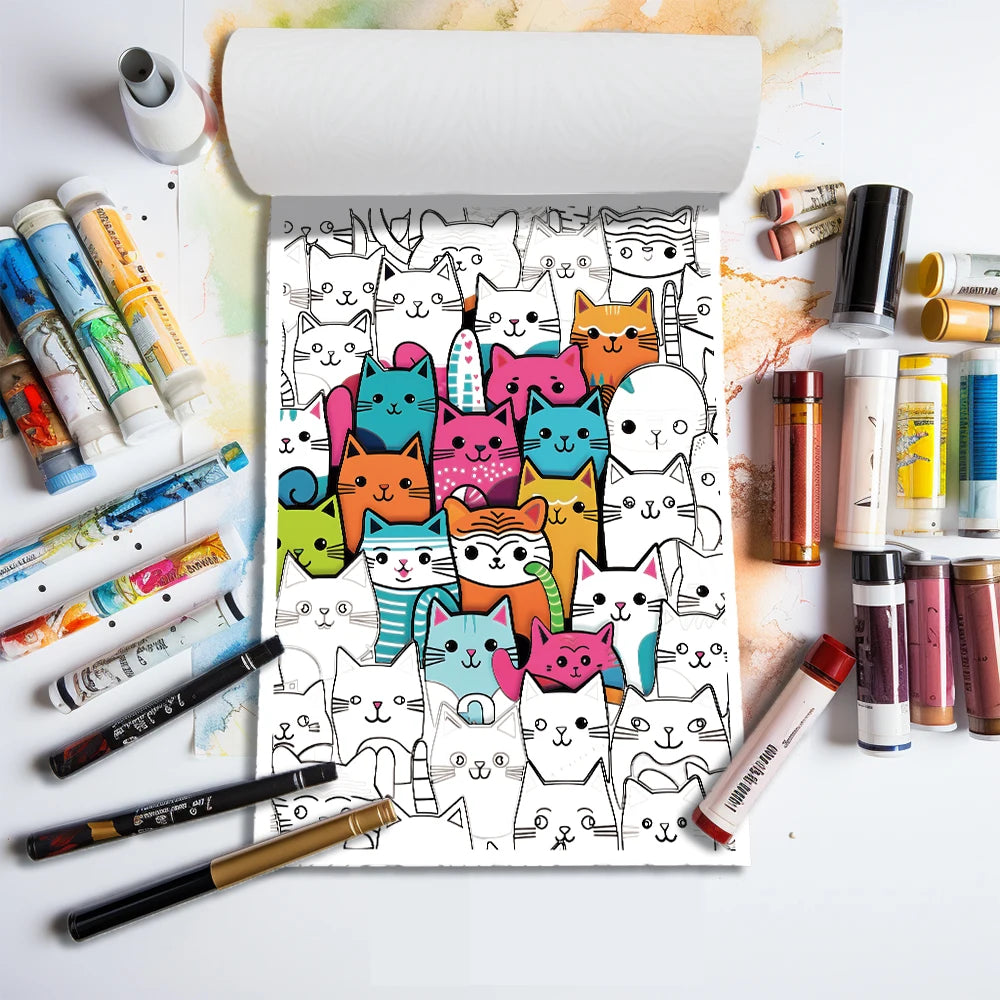 Libro para colorear de gatos, 25 diseños diferentes, 100 g/m²