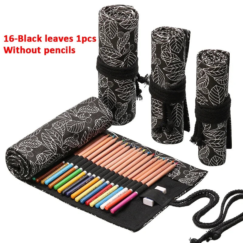 Trousse enroulable en tissu pour crayons, stylos pinceaux Plusieurs motifs disponibles