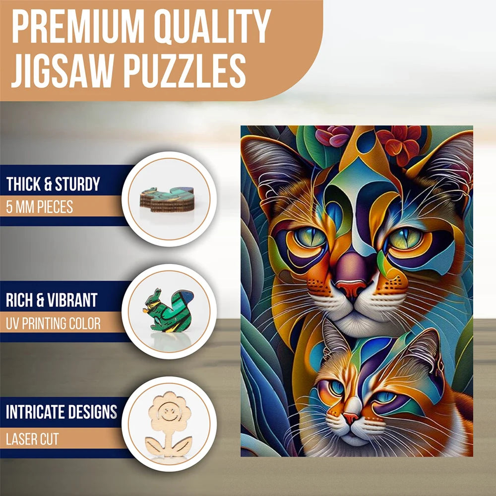 Puzzle en bois Deux chats Cadeau Jeu Activité