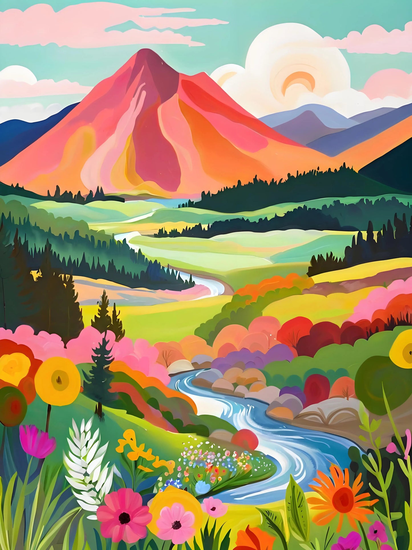 Peintures par numéros Paysages roses Montagnes