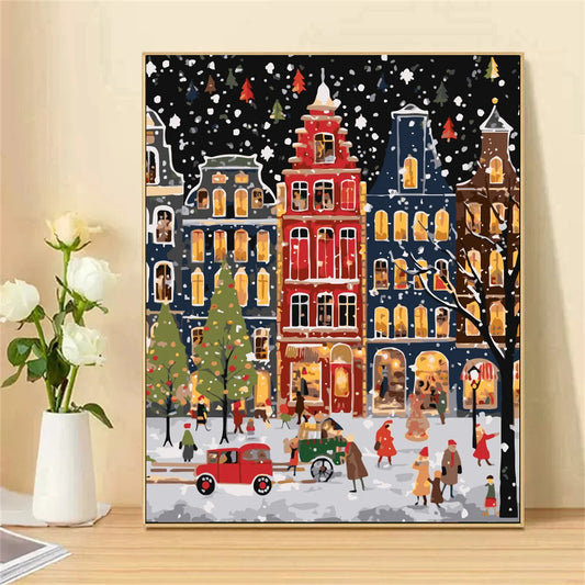 Peinture par numéros pour adultes, scène de rue de noël