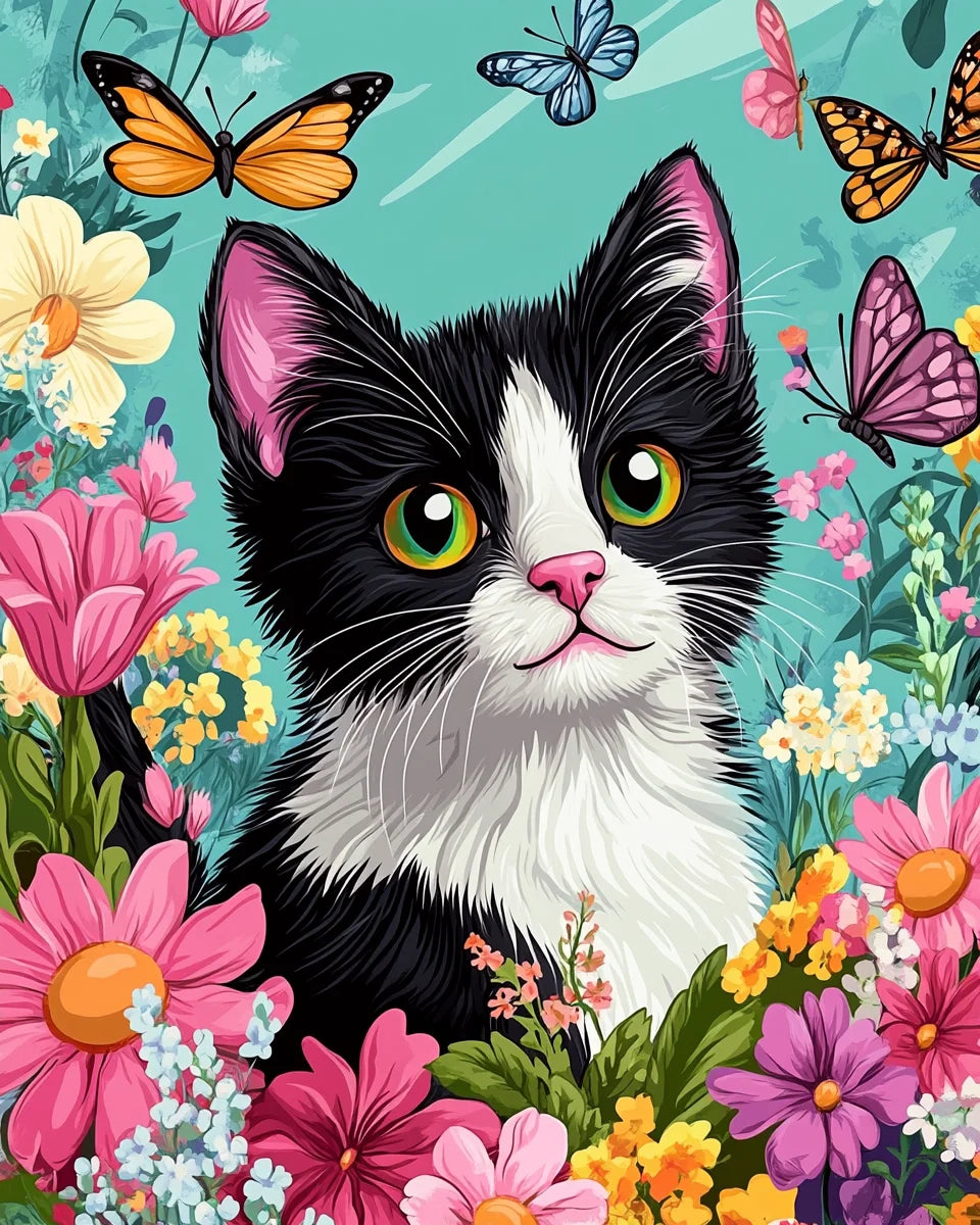 Pintura por números gato en flores