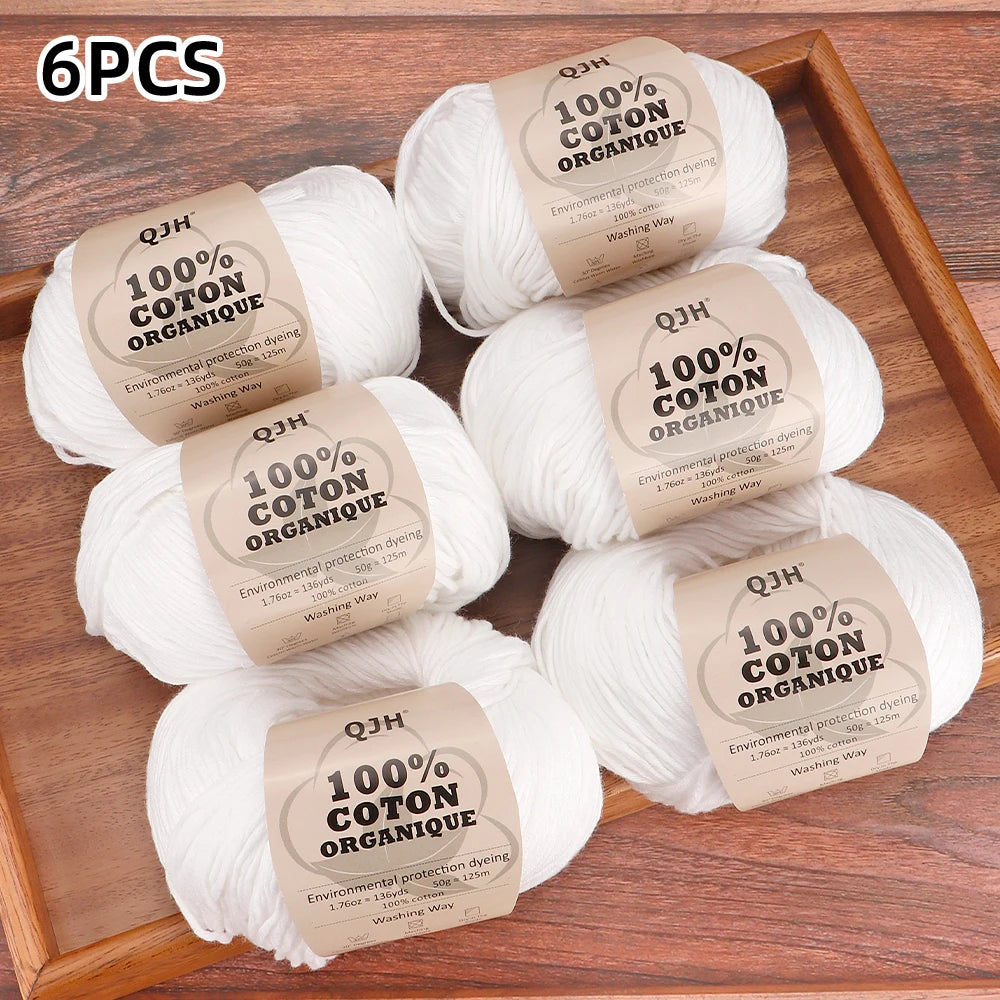 6 Pelotes de Laine en Coton doux 50gr x 6