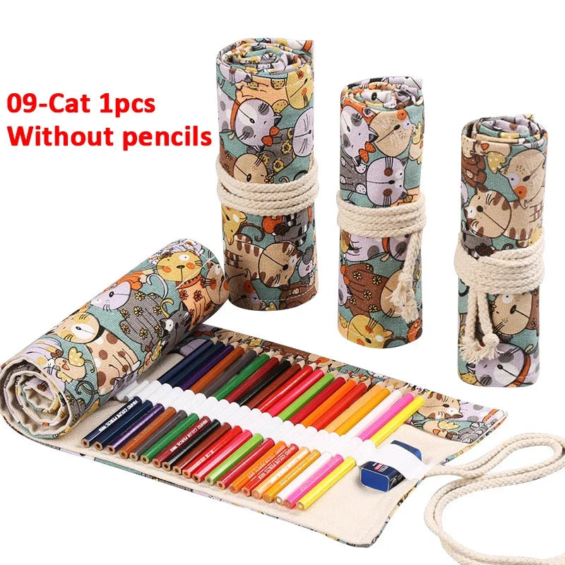 Trousse enroulable en tissu pour crayons, stylos pinceaux Plusieurs motifs disponibles