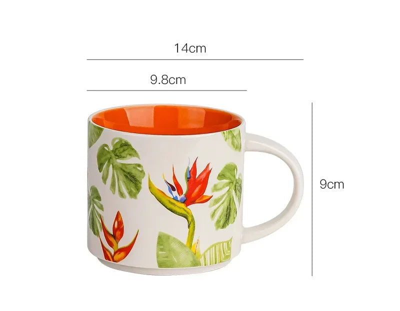 Handmade ceramic mug 450ML flowers