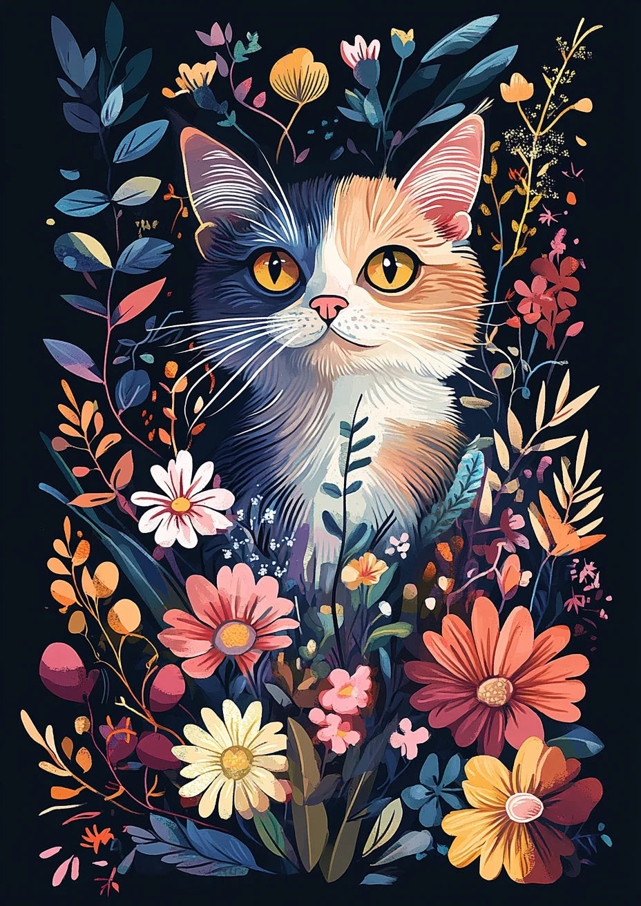 Pintura por números gato en flores