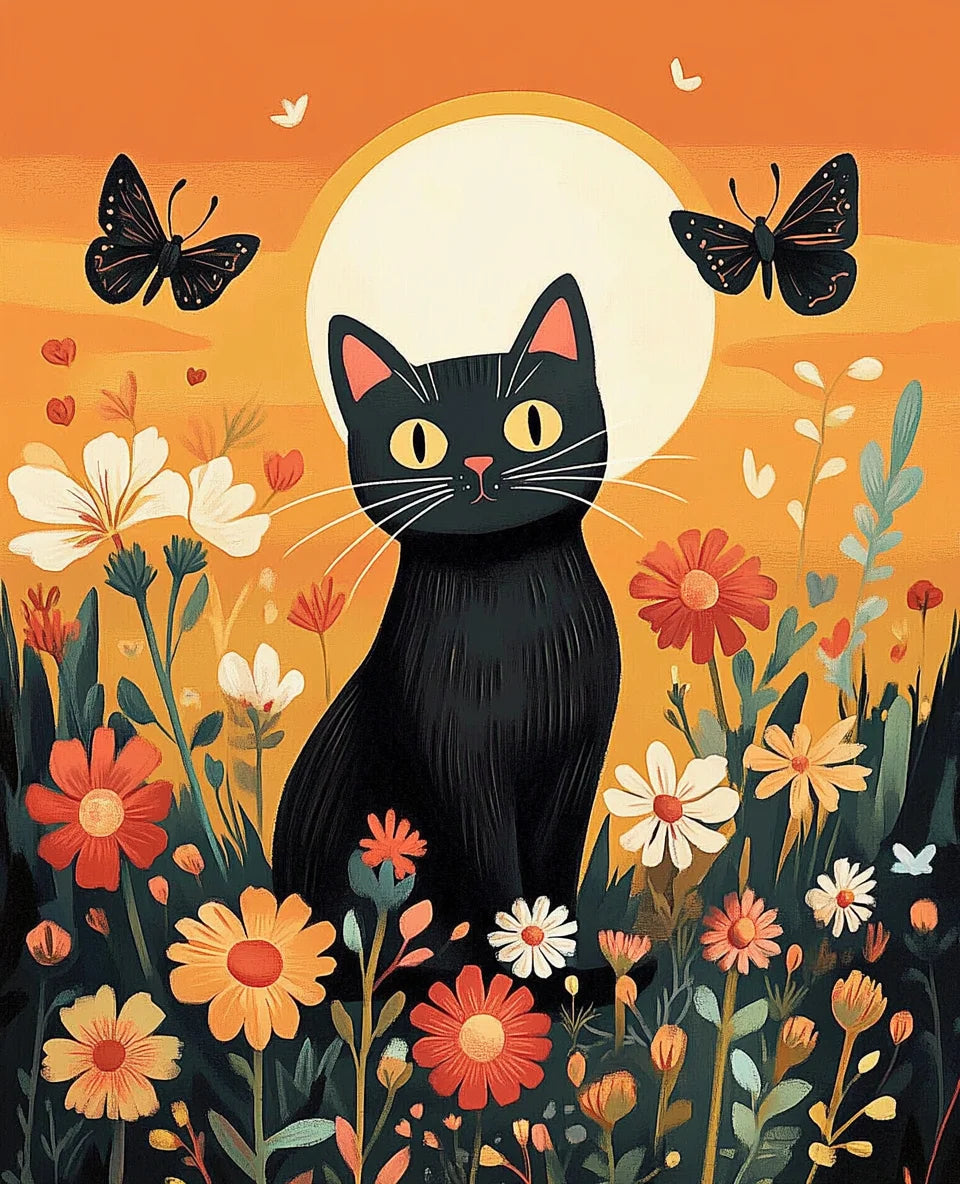 Pintura por números gato en flores