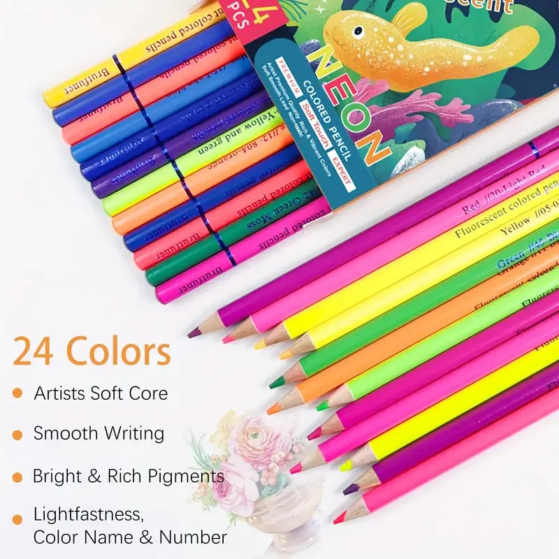Brutfuner 24 crayons de couleur fluorescents à base d'huile