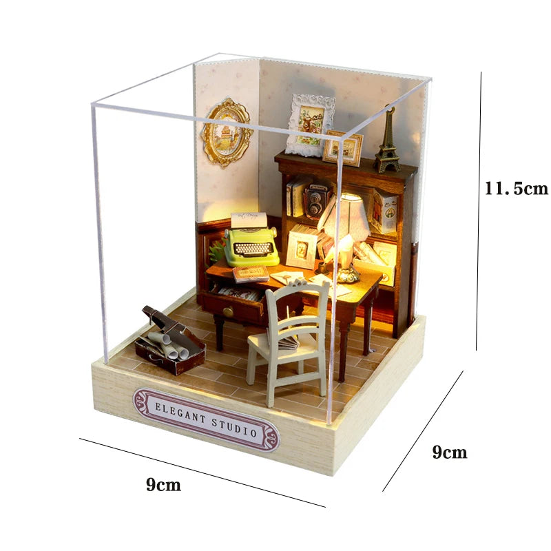 DIY 3D Dollhouse Models Cafe, Bedroom, Study, Living Room Multiple Choices