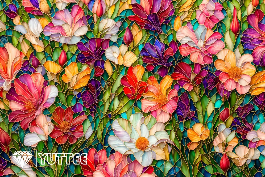 Pintura de diamante 5D con flores de vitral