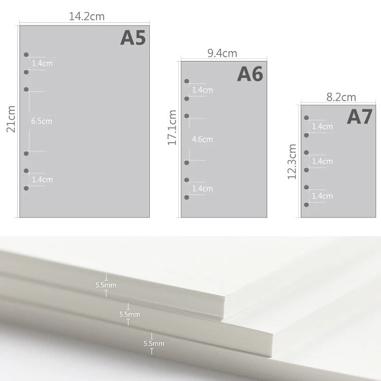 Refills of 45 sheets of A5 A6 A7 lined, dotted, to-do list and others