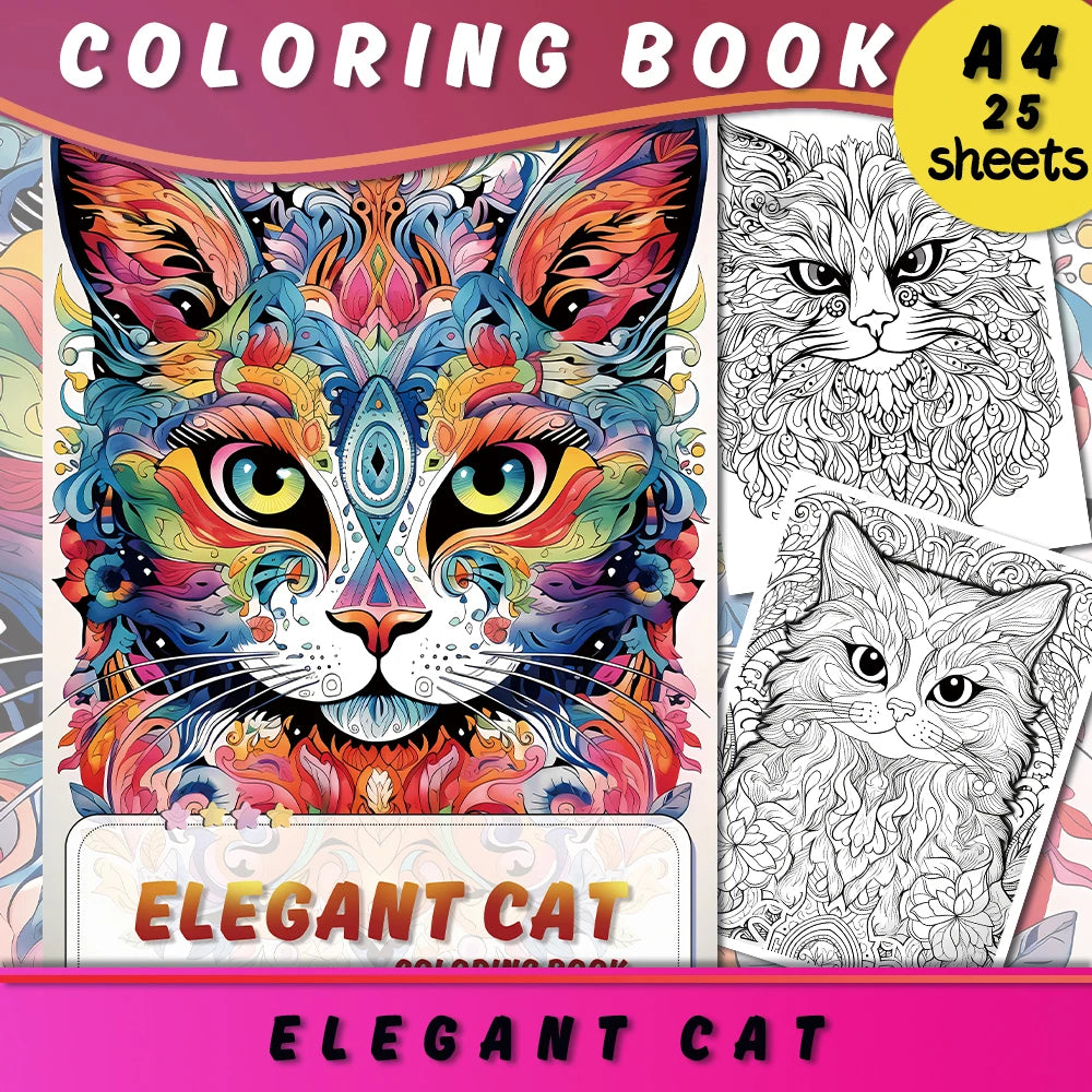 A4 100gsm Elegant Cats Colouring Book for Teens and Adults