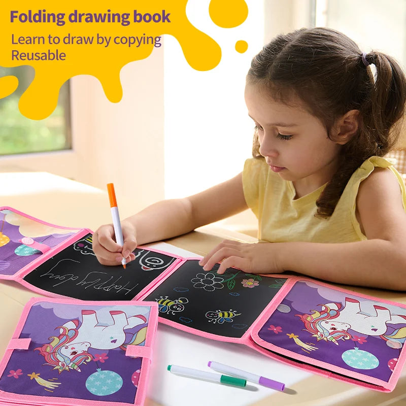 Reusable Folding Drawing Book for Kids with 12 Colored Pens