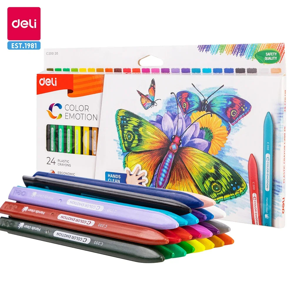 Crayon de cire Deli 12/24 Couleurs lavable Non-toxique pour enfant