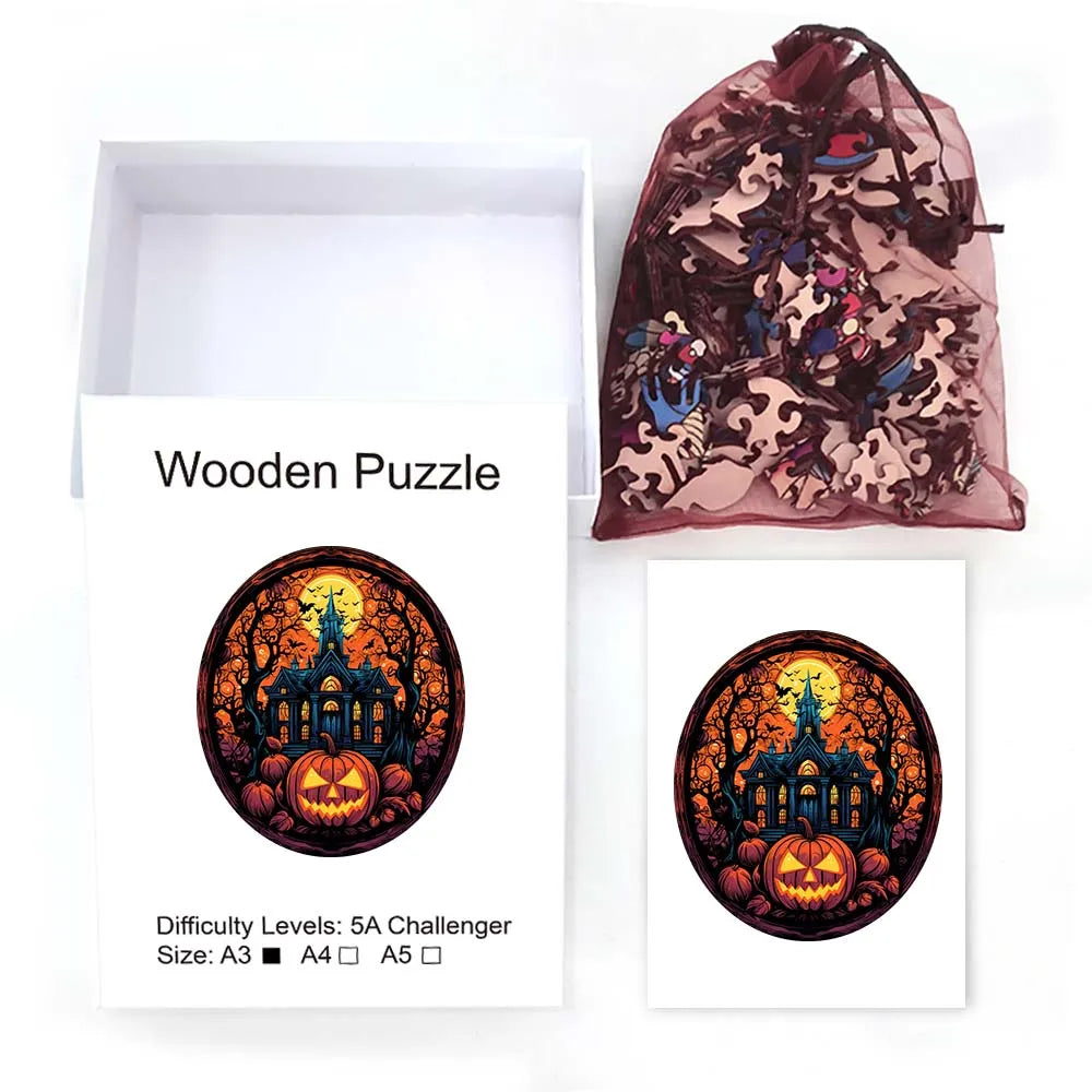 Puzzle en bois maison hantée d'Halloween