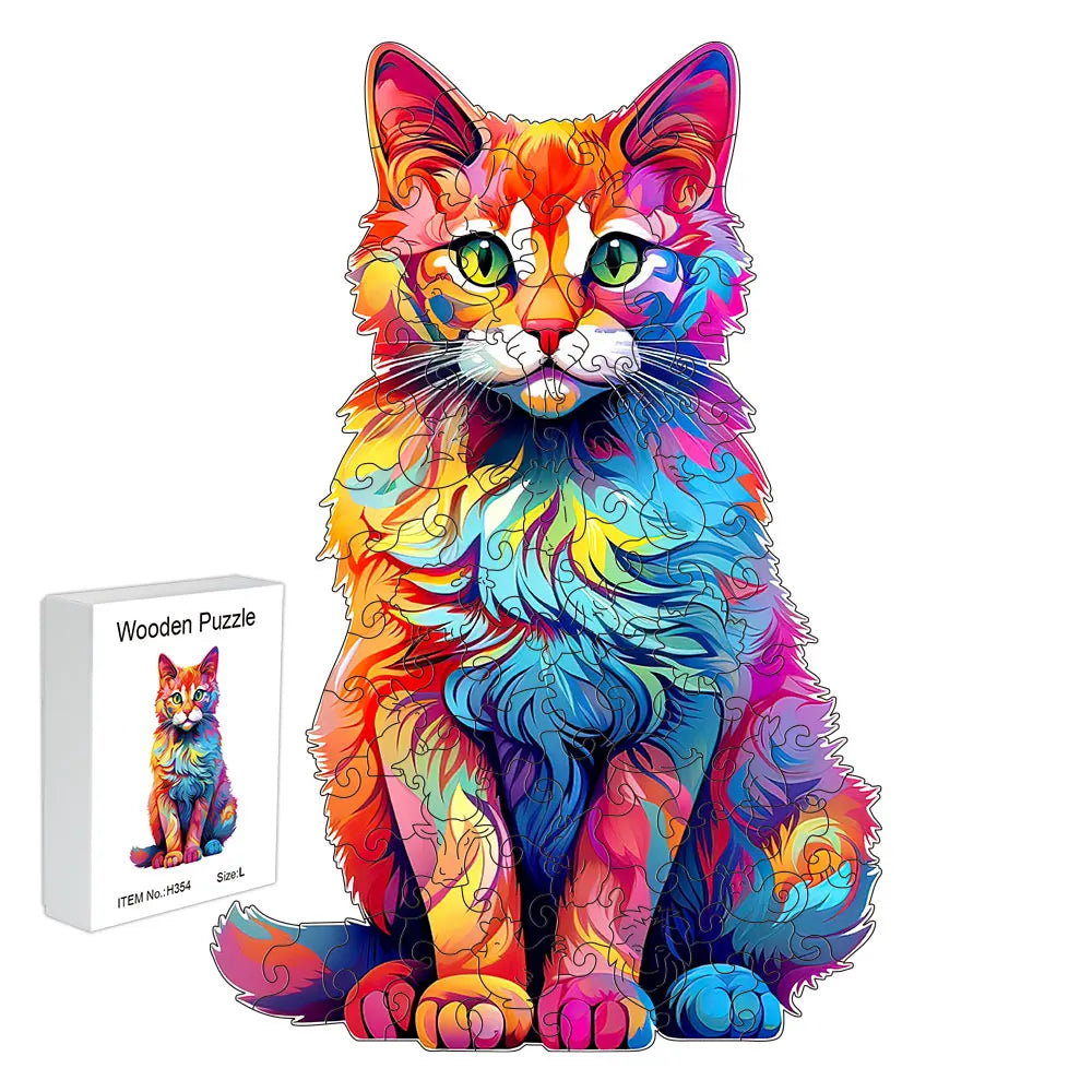 Multicolored cat wooden puzzle