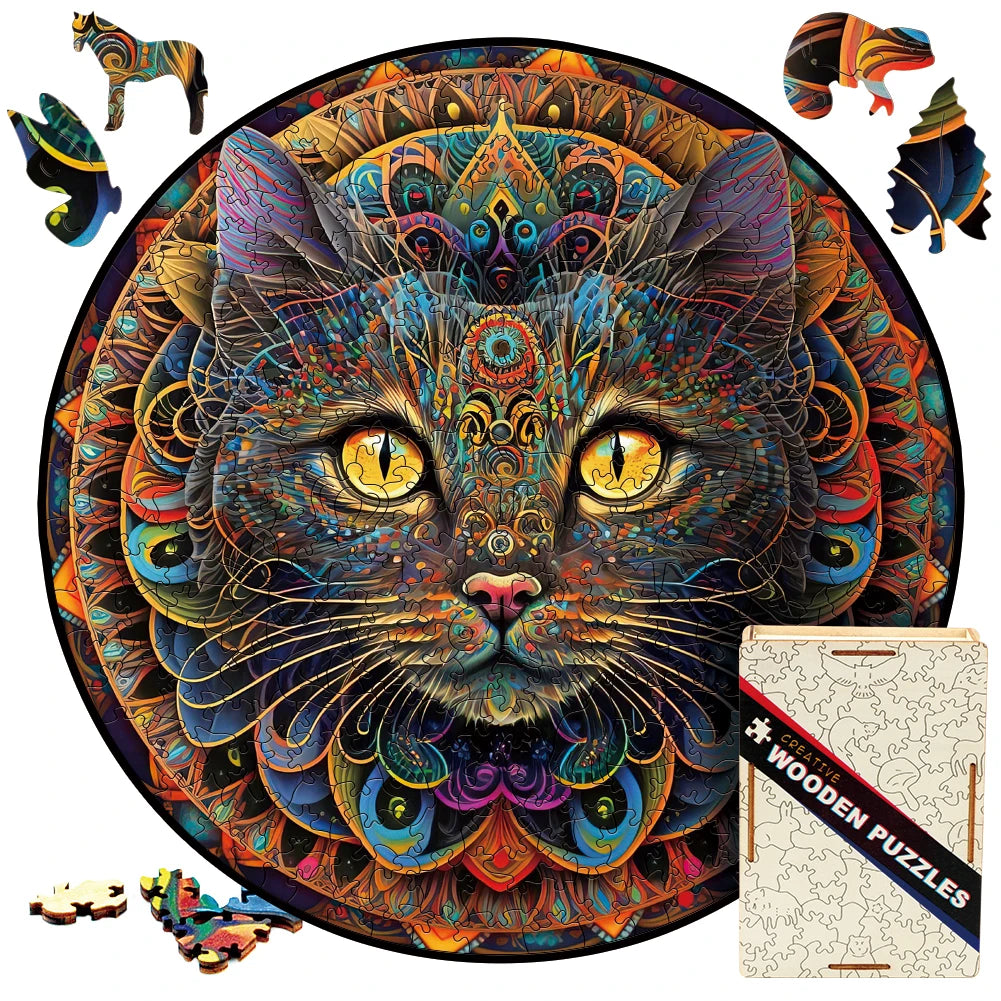 Puzzle en bois chat Mandala