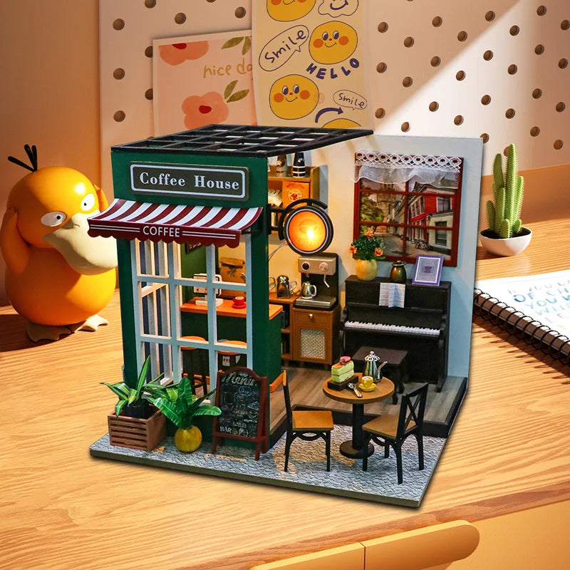 DIY 3D Dollhouse Models Cafe, Bedroom, Study, Living Room Multiple Choices