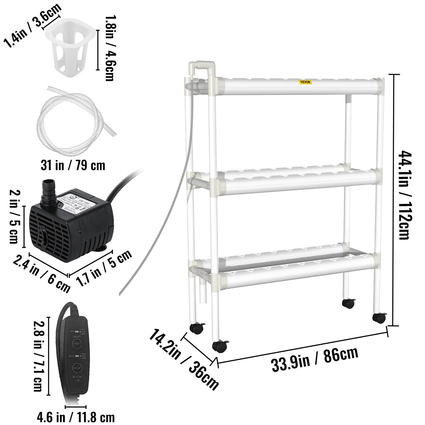 VEVOR Hydroponic System 36/54/72/90/108 Slots 1/2/3/4 Tiers 4/6/8/10/12 Tubes