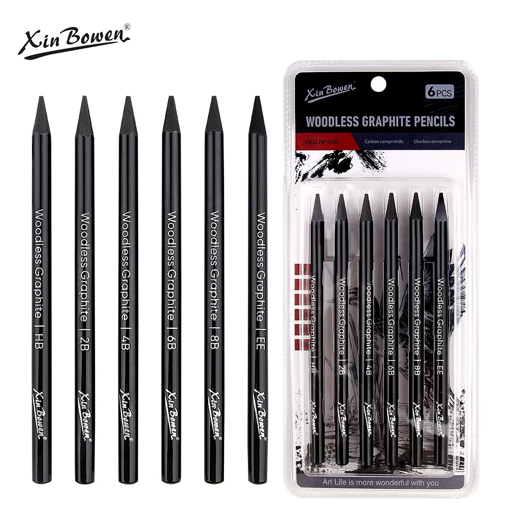 Set of 6 black graphite pencils for sketching drawing