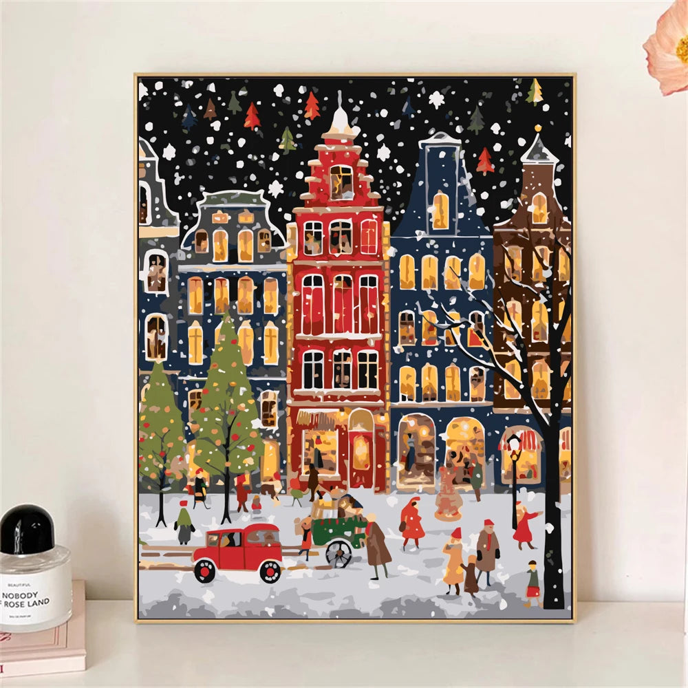 Peinture par numéros pour adultes, scène de rue de noël