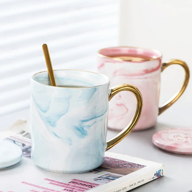 Taza de mármol estilo nórdico con borde dorado de 400 ml