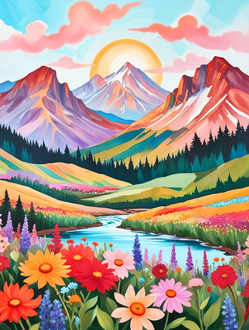 Peintures par numéros Paysages roses Montagnes