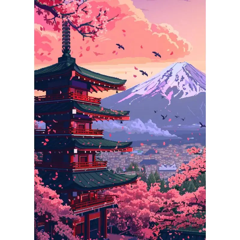 Pintura por números Casa japonesa Pagoda Sakura