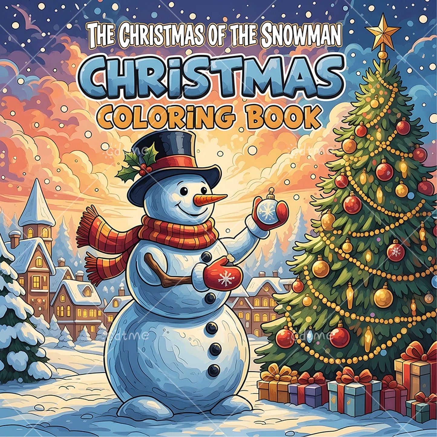 Libro para colorear navideño para adultos y adolescentes, dibujos animados navideños, Papá Noel, muñeco de nieve.