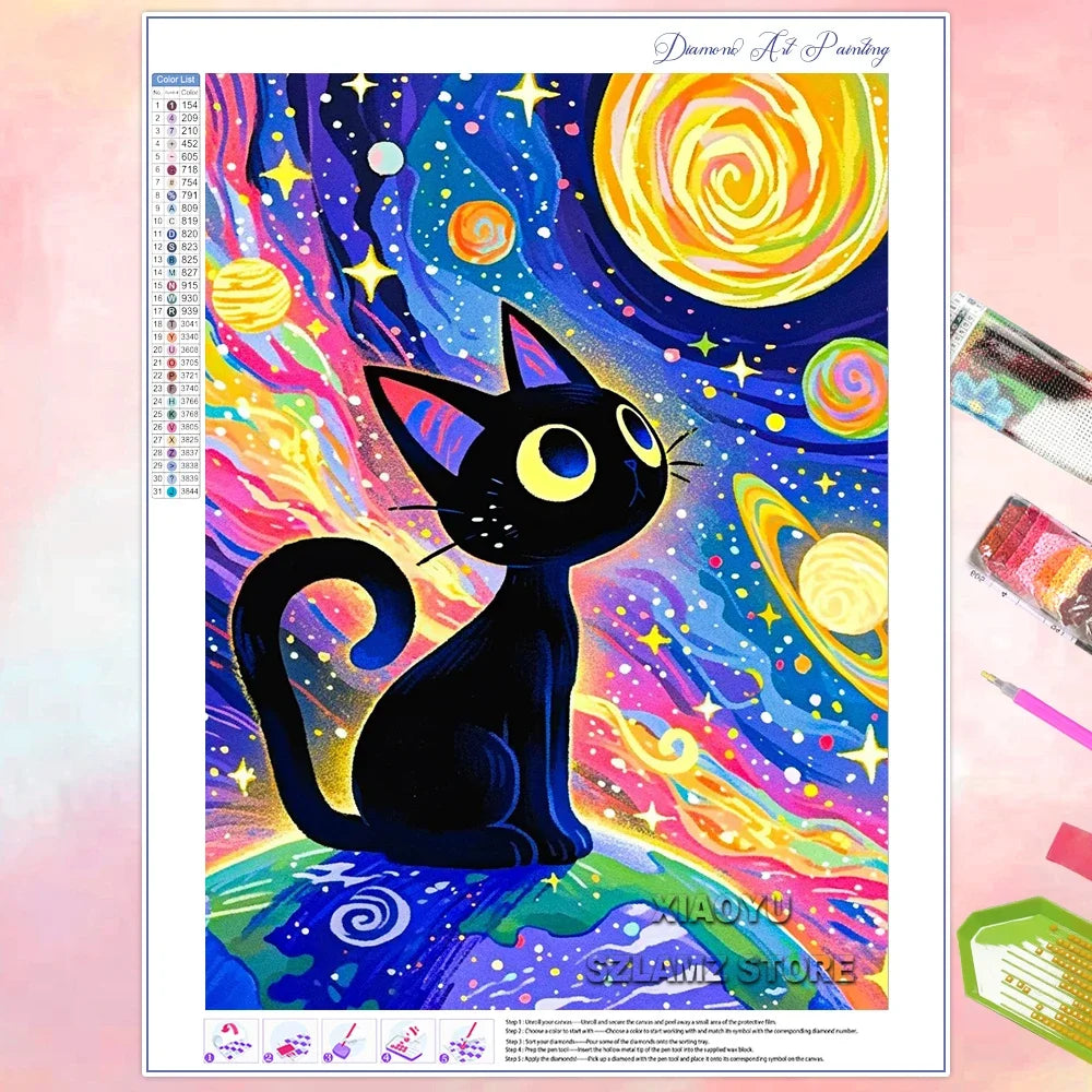 Diamond Paintings for Adult Beginner Anime Cat in Space