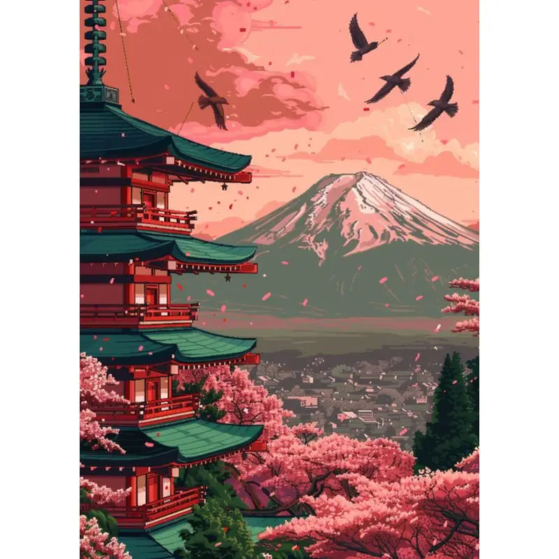 Pintura por números Casa japonesa Pagoda Sakura