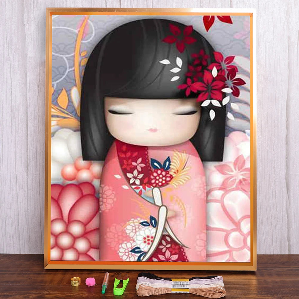 Kits de broderie point de croix Dessin japonais Geisha imprimé