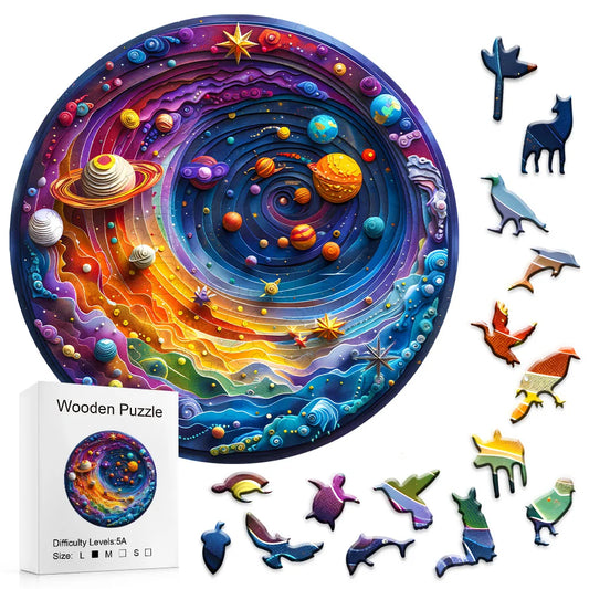 Wooden puzzle planets space galaxy