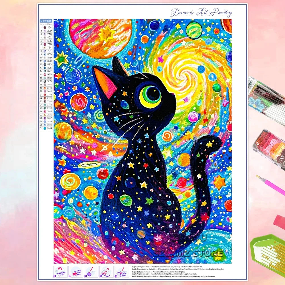 Diamond Paintings for Adult Beginner Anime Cat in Space