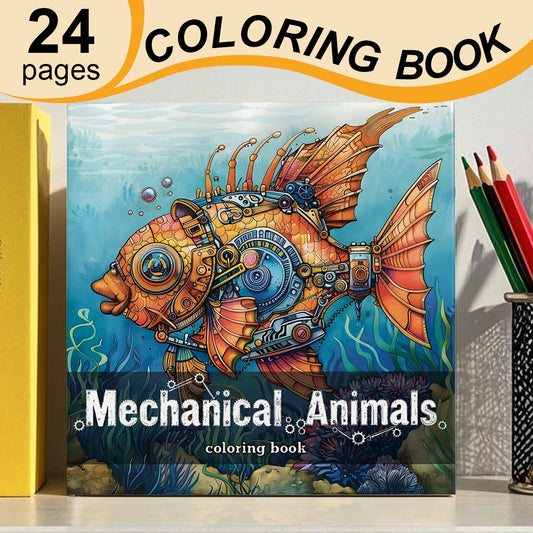 Livre de coloriage animaux mécaniques pour adultes et adolescents, 24 pages, soulage le stress