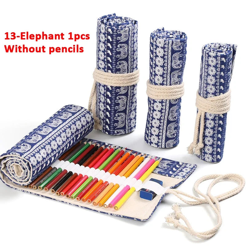 Trousse enroulable en tissu pour crayons, stylos pinceaux Plusieurs motifs disponibles