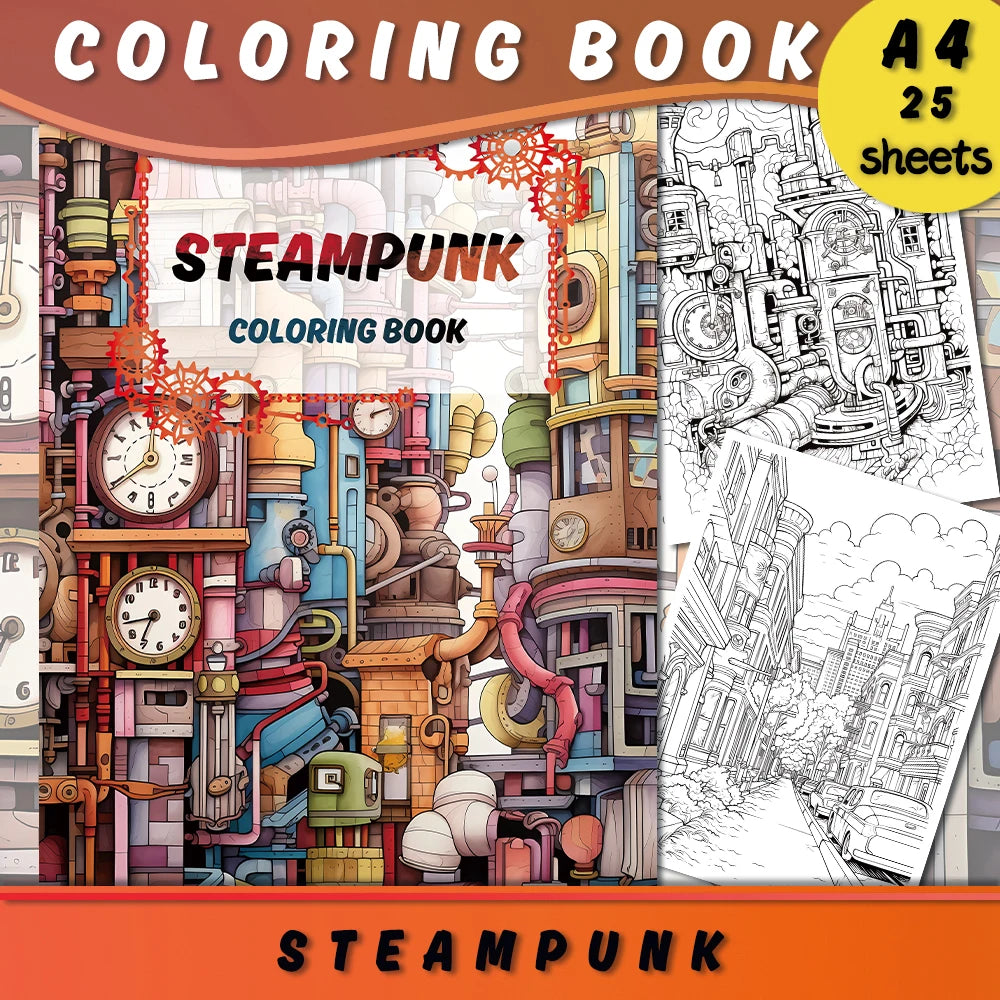 A4 100gsm Steampunk Colouring Book for Teens and Adults