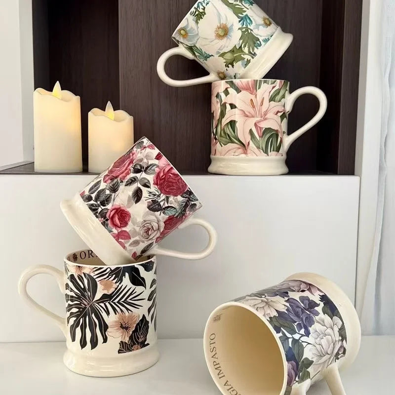 Tasse rétro en céramique 380ml Fleurs romantiques