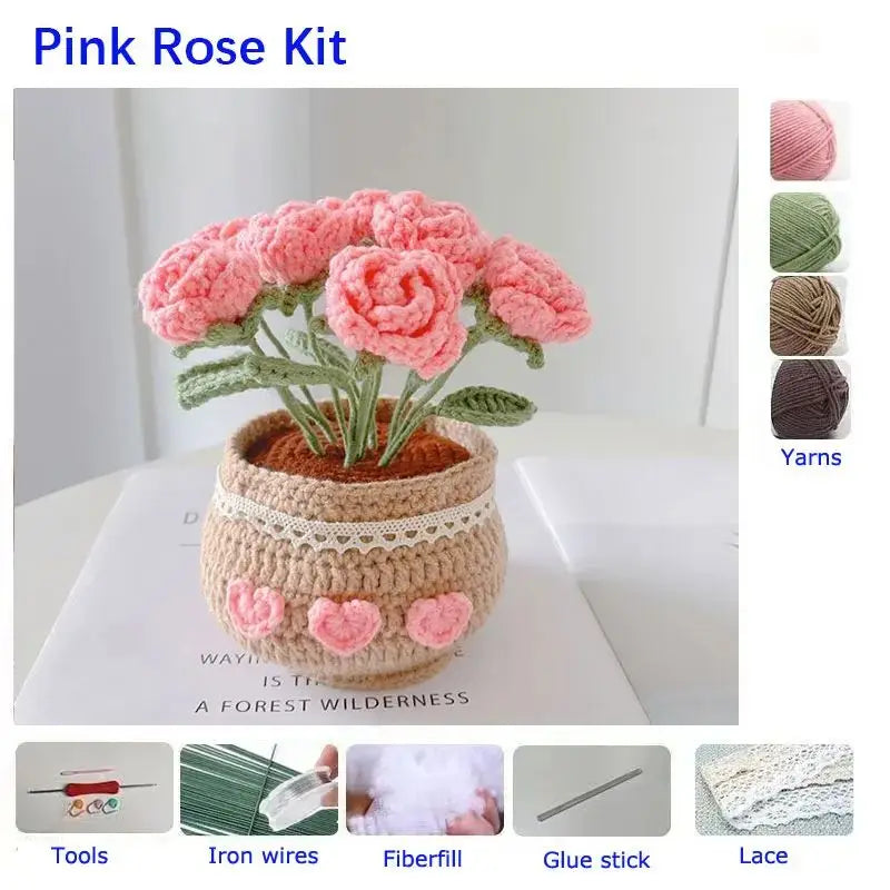 DIY Crochet Kit for Beginners Flowers: Tulip Daisy Sunflower Rose